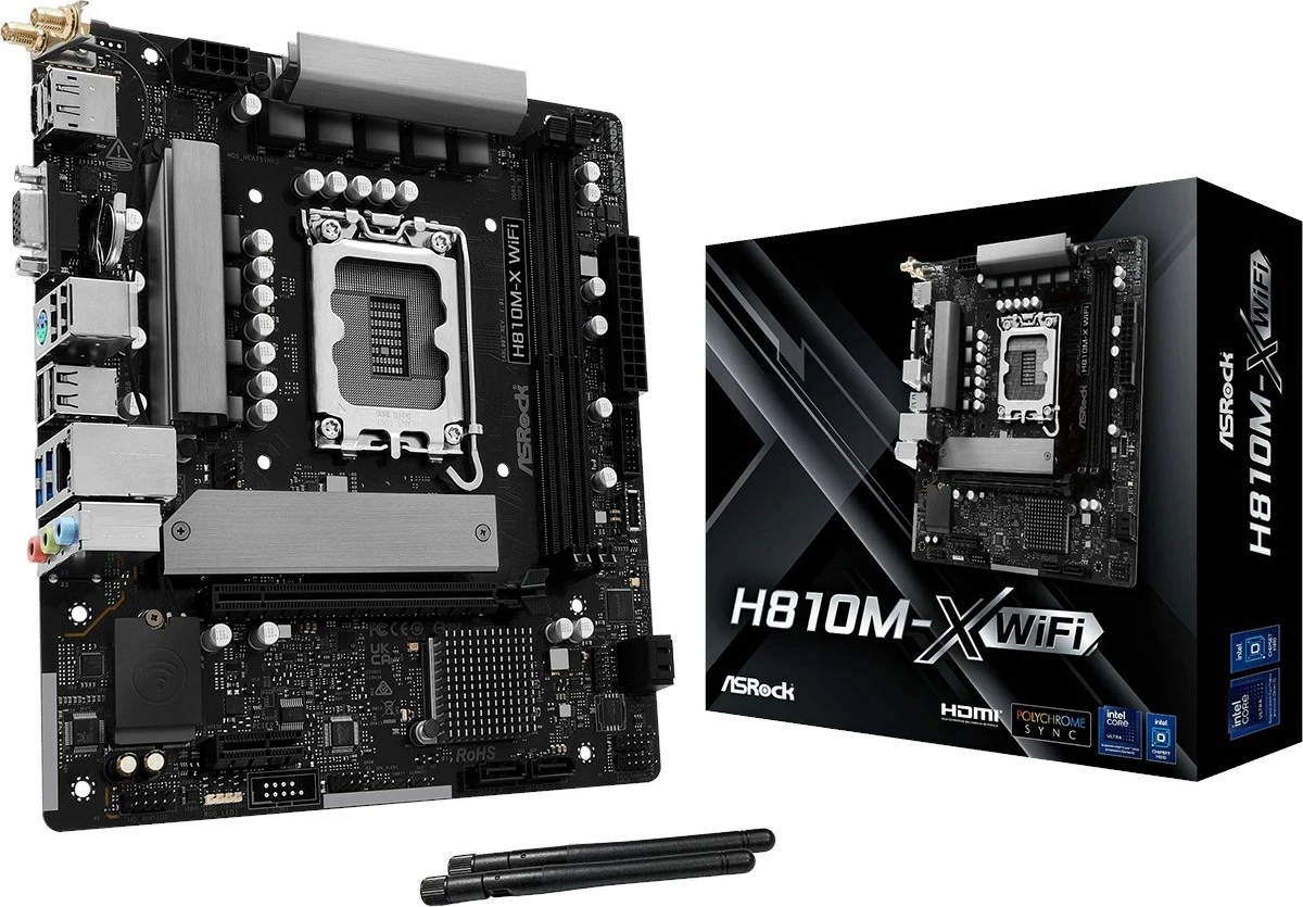 Pllakë amë ASRock H810M-X WIFI, micro ATX, Socket 1851, Wi-Fi, e zezë