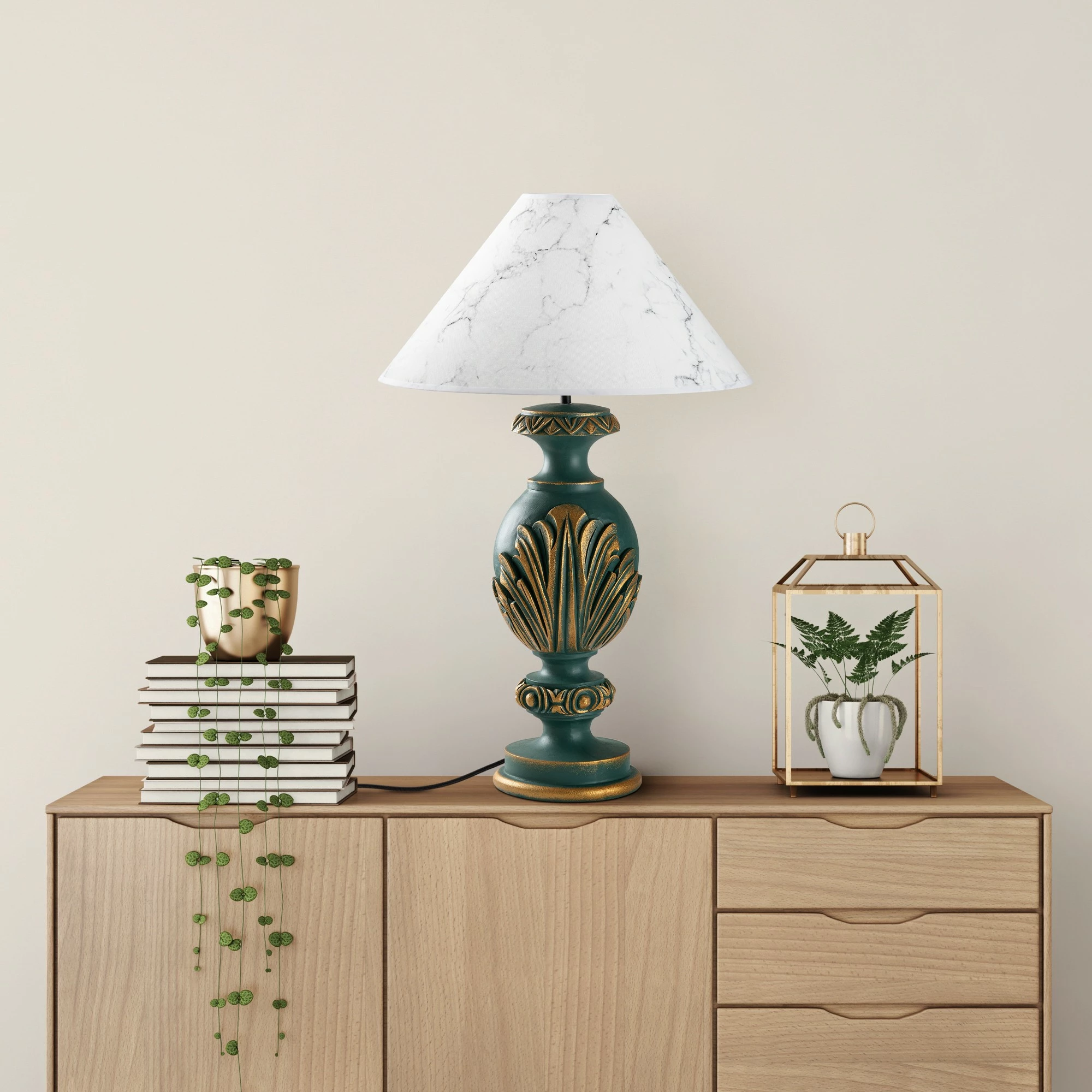 Llambë tavoline Opviq, ELEGANZE-5312, jeshile dhe e bardhë, 50x50x74 cm