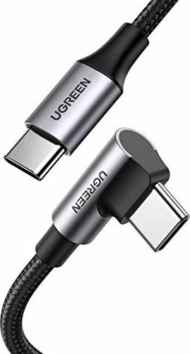 Kabllo USB-C në USB-C Ugreen 70643, 1m, 100W PD, USB 2.0, konektor 90°, e zezë