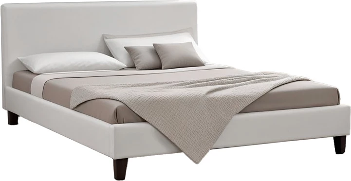 Krevat dopio Nevil, lëkurë PU e bardhë mat, 150x200