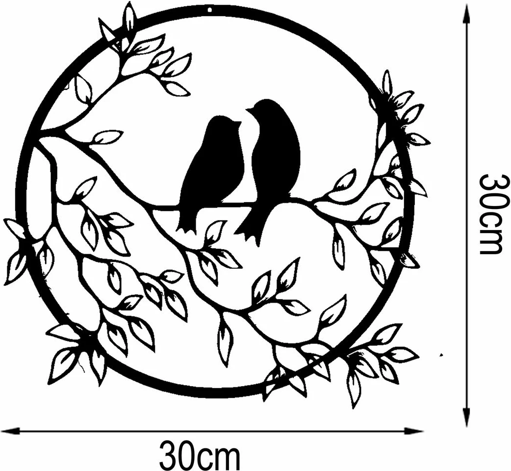 Aksesor dekorativ metalik për mur, zogj në pemë, Wallity