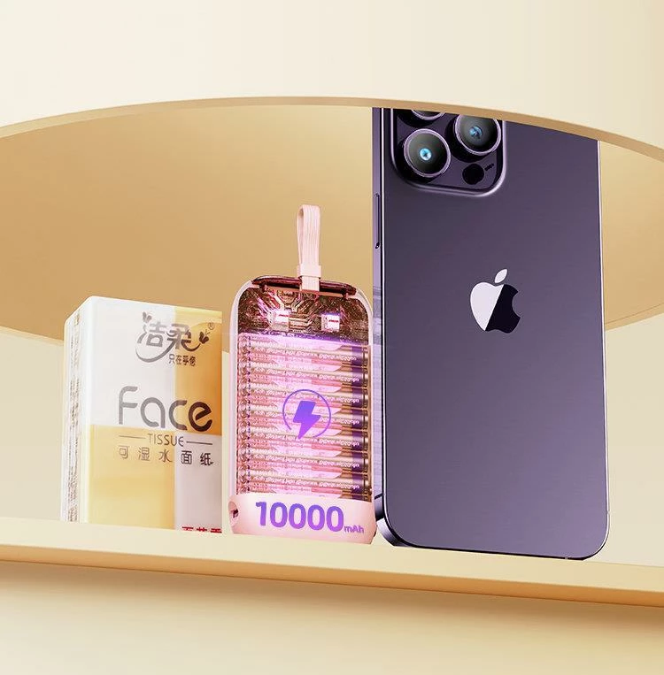 Powerbank Joyroom JR-L012, 10000mAh, 22.5W, me 2 kabllo të integruara USB-C dhe Lightning, Rozë