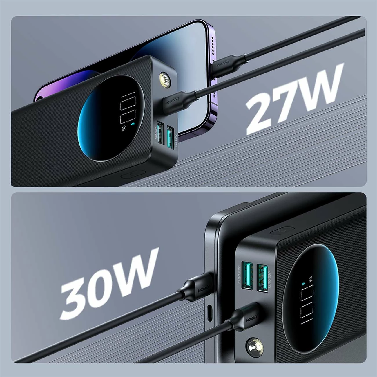 Powerbank Joyroom JR-PBF03, 30000mAh, 30W, me kabllo USB-A në USB-C, e zezë