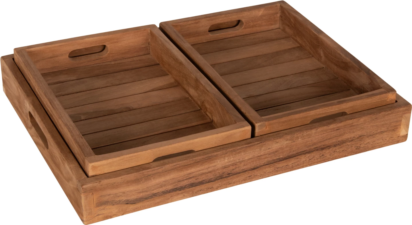 Set trey 3 pjesë, dru teak, ngjyrë natyrale, FH7894, 39x29x7 cm