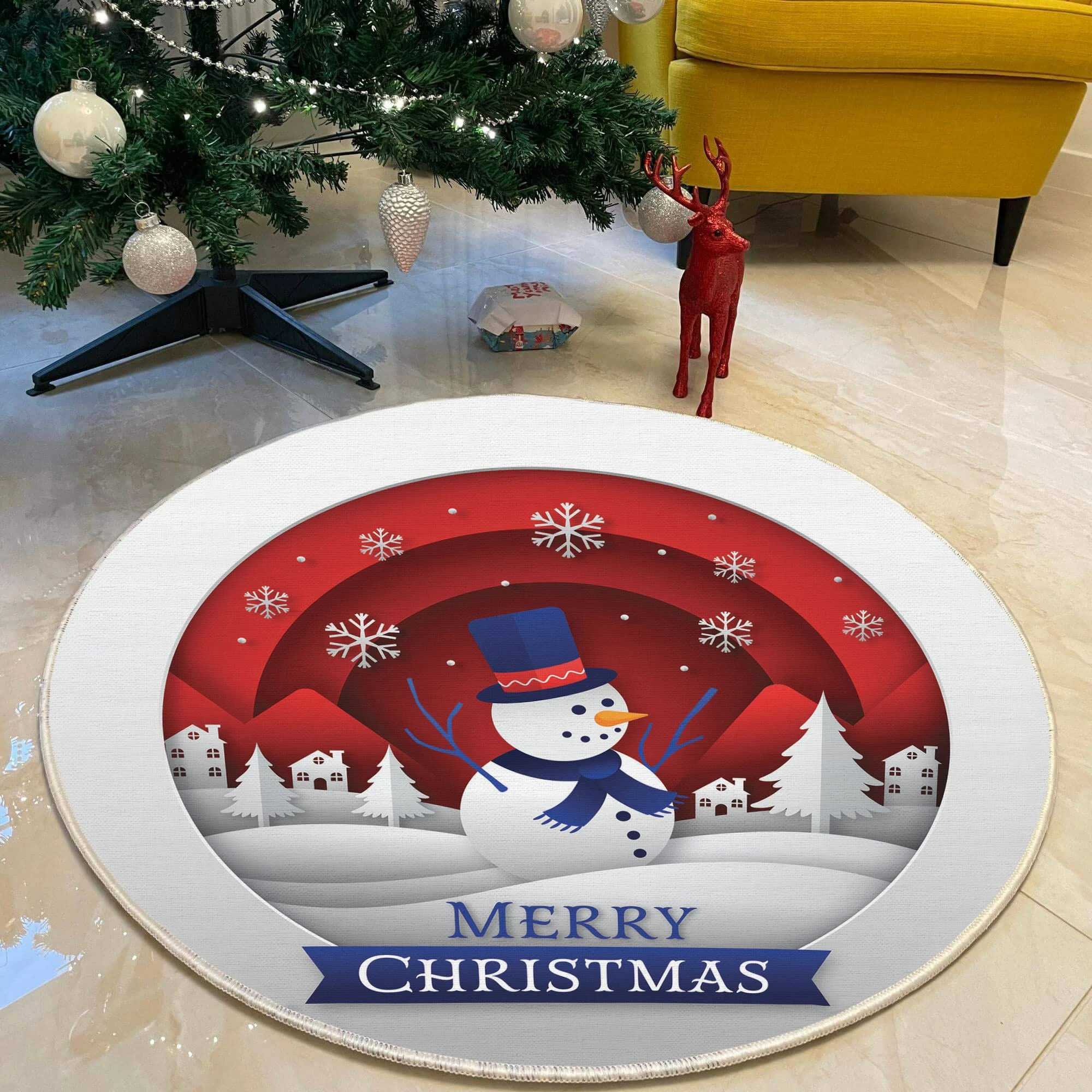 Qilim i rrumbullakët, shumëngjyrësh, dizajn Krishtlindjesh, 160cm, Conceptum Hypnose, Woopamuk446