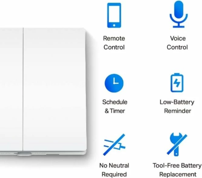Switch i mençur i dritës TP-LINK Tapo S220, 2-gang 1-way, i bardhë
