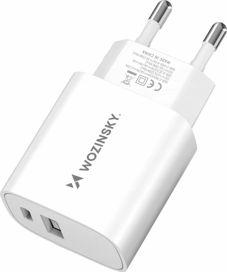 Karikues rrjeti Wozinsky WGWCW 20W USB-A + USB-C, 2 porta, i bardhë