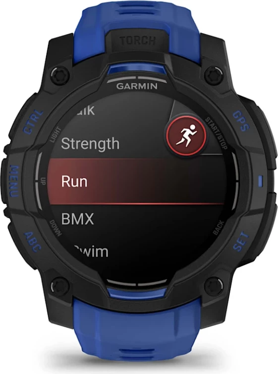Smartwatch Garmin Instinct® 3, AMOLED, Black/Bolt Blue-Black strap, 45 mm