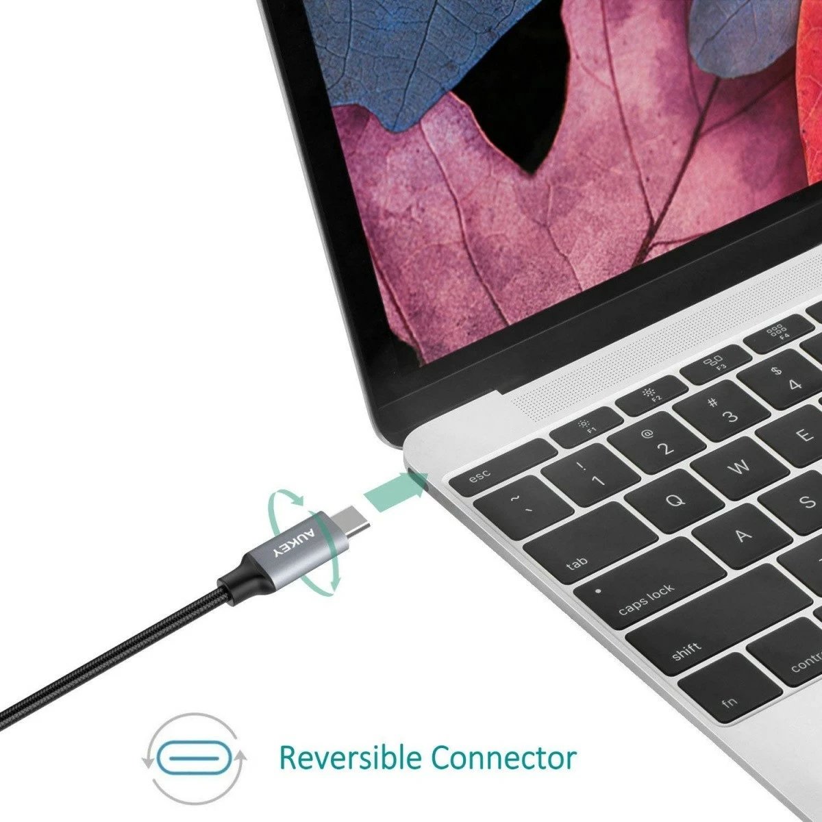 Kabllo USB Type-C AUKEY CB-CD6, 2m, 60W, Najlon, E zezë/gri