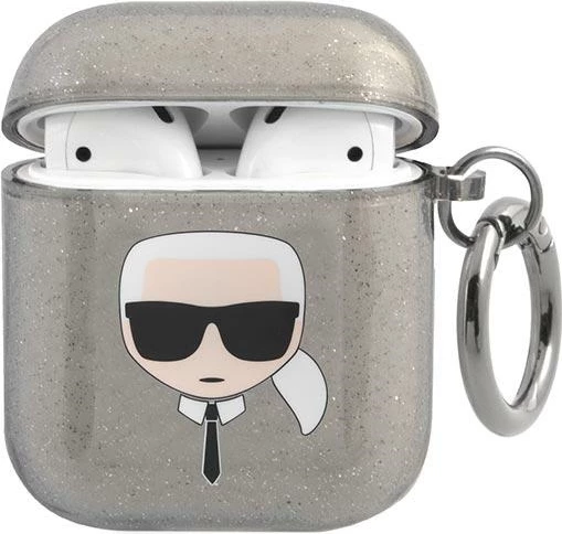 Mbështjellës Karl Lagerfeld KLA2UKHGK për AirPods 1/2, Glitter, i zi