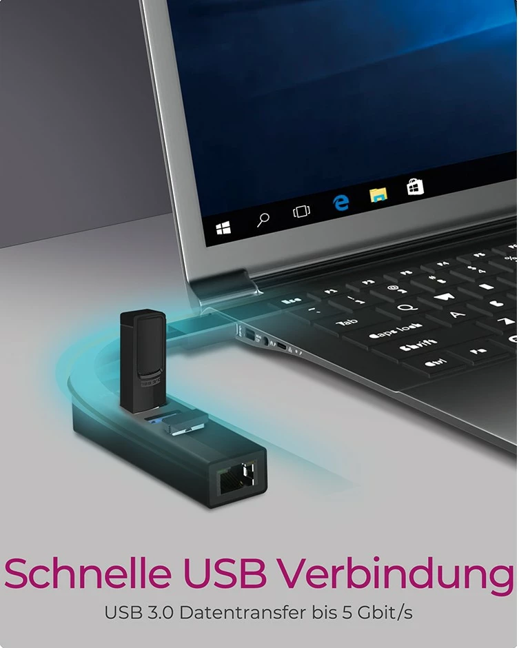 Adapter USB dhe LAN ICY BOX IB-HUB1419-LAN, USB 3.2 Gen 1, 10,100,1000 Mbit/s, i zi