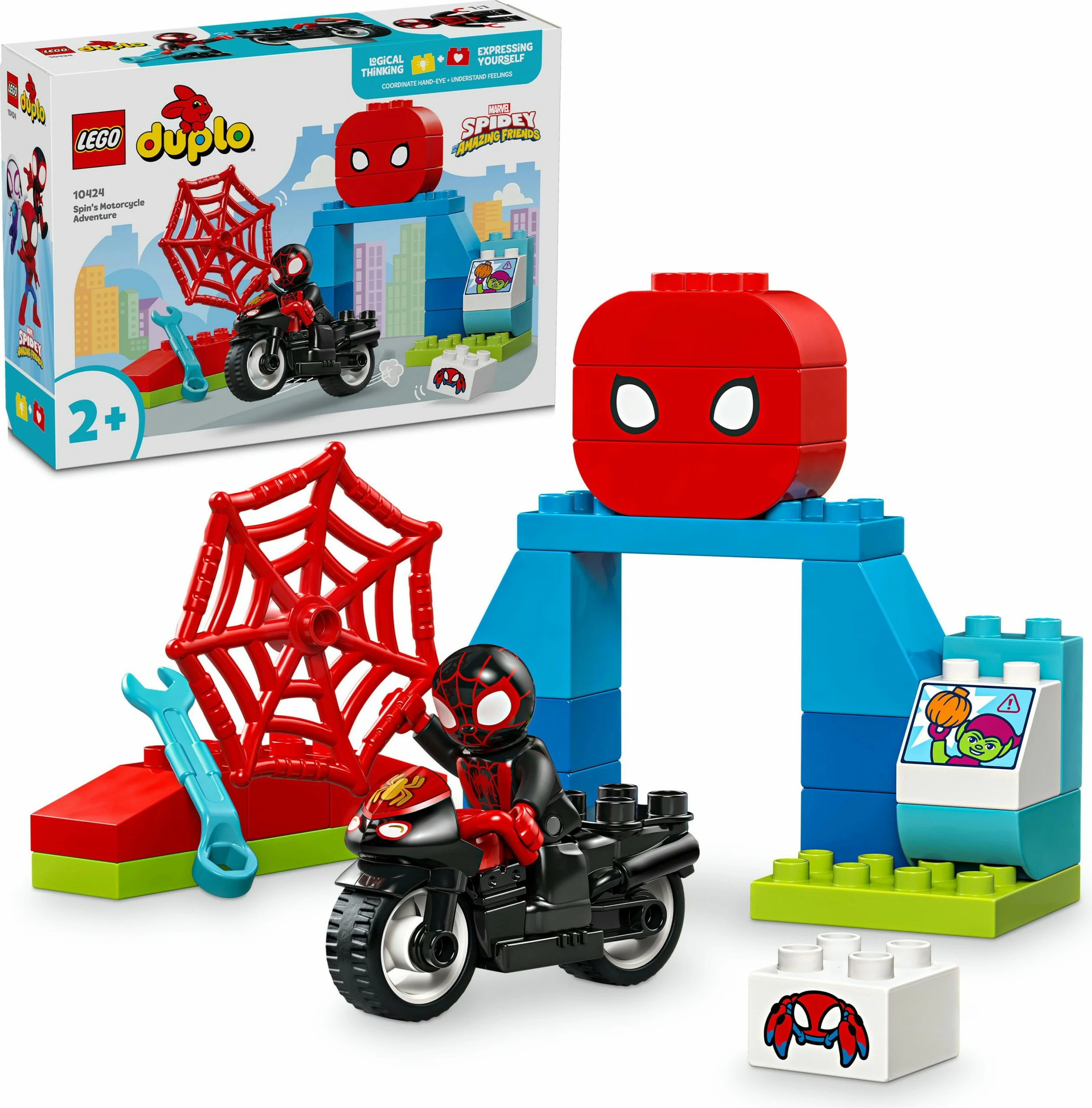 Set ndërtimi LEGO DUPLO Marvel 10424 Spin's Motorcycle Adventure, shumëngjyrësh