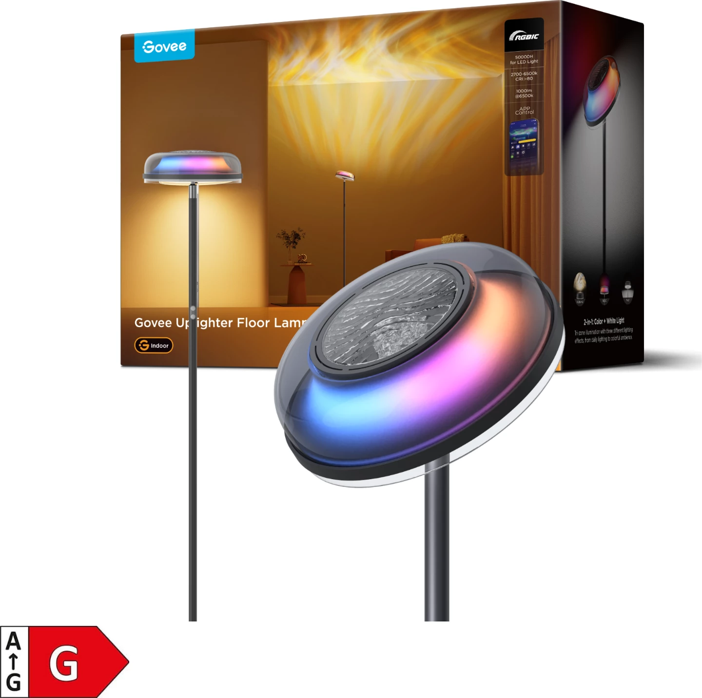 Llambë dyshemeje Govee Uplighter Floor Lamp, 3 zona drite, smart (Alexa/Google Assistant/Matter)