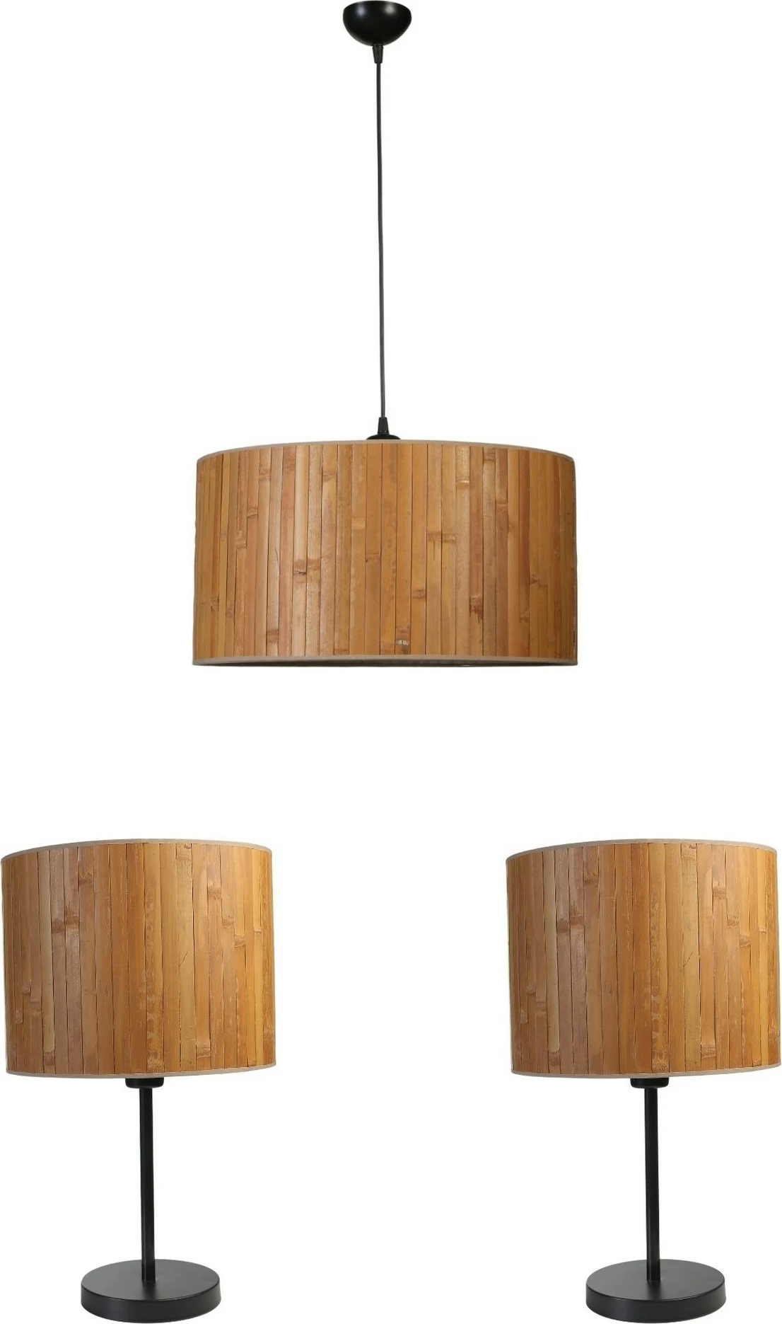 Set llambë tavani dhe llamba tavoline Opviq, 8870-1, ngjyrë druri dhe e zezë