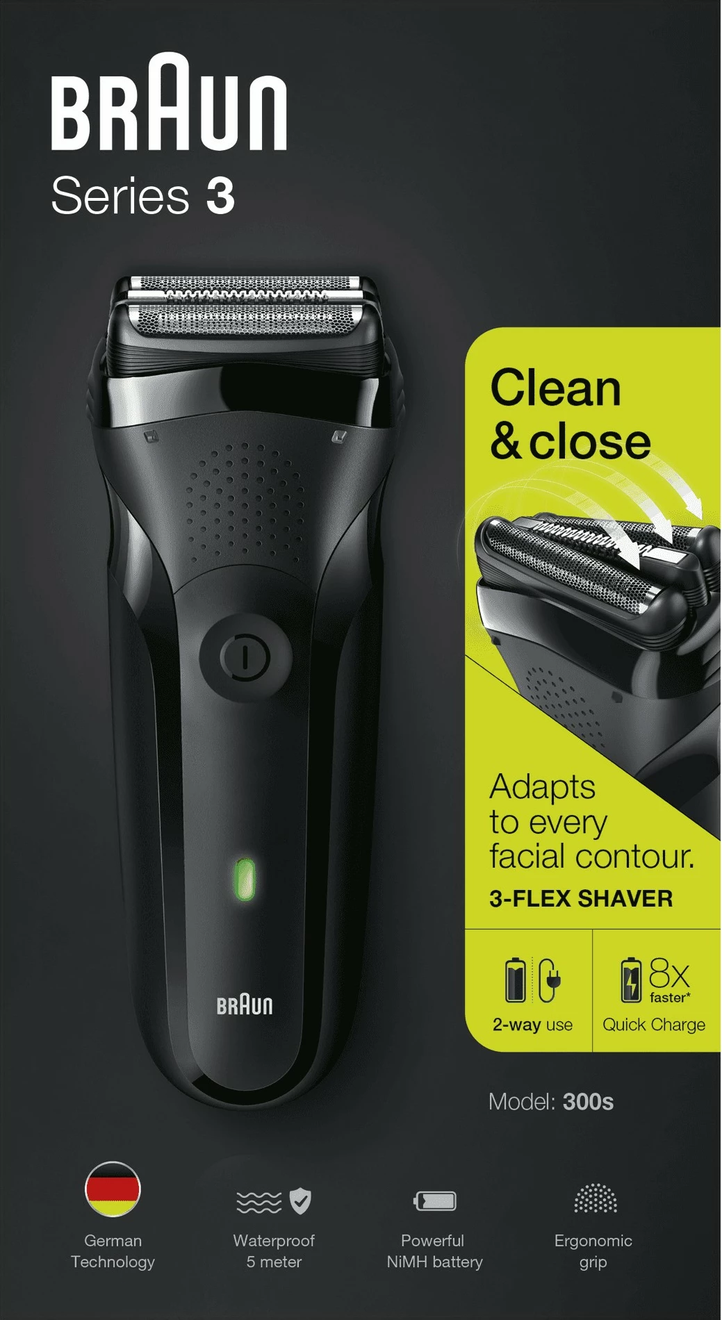 Makinë rroje Braun Series 3 300s, Foil shaver, LED, NiMH, e zezë