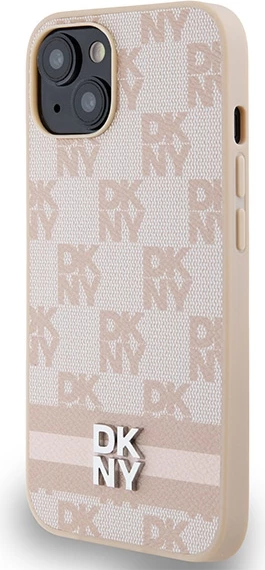 Mbështjellës DKNY Checkered Mono Pattern & Printed Stripes për iPhone 15/14/13, 6.1", Rozë