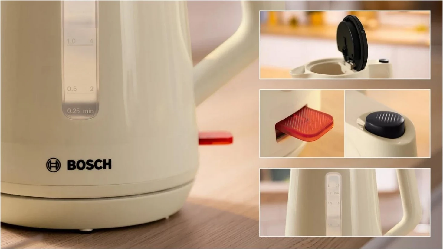 Çajnik Bosch TWK1M127, 1.7 litra, bezh