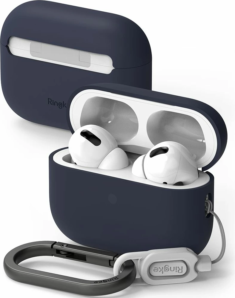 Mbështjellës Ringke për AirPods Pro/Pro 2, Silikon, Blu e errët, me karabinë