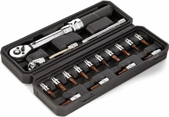 Set veglash për biçikletë VonHaus 3500240, çelës dinamometrik 1/4\" 2–20 Nm, 19 copë, portokalli/gri