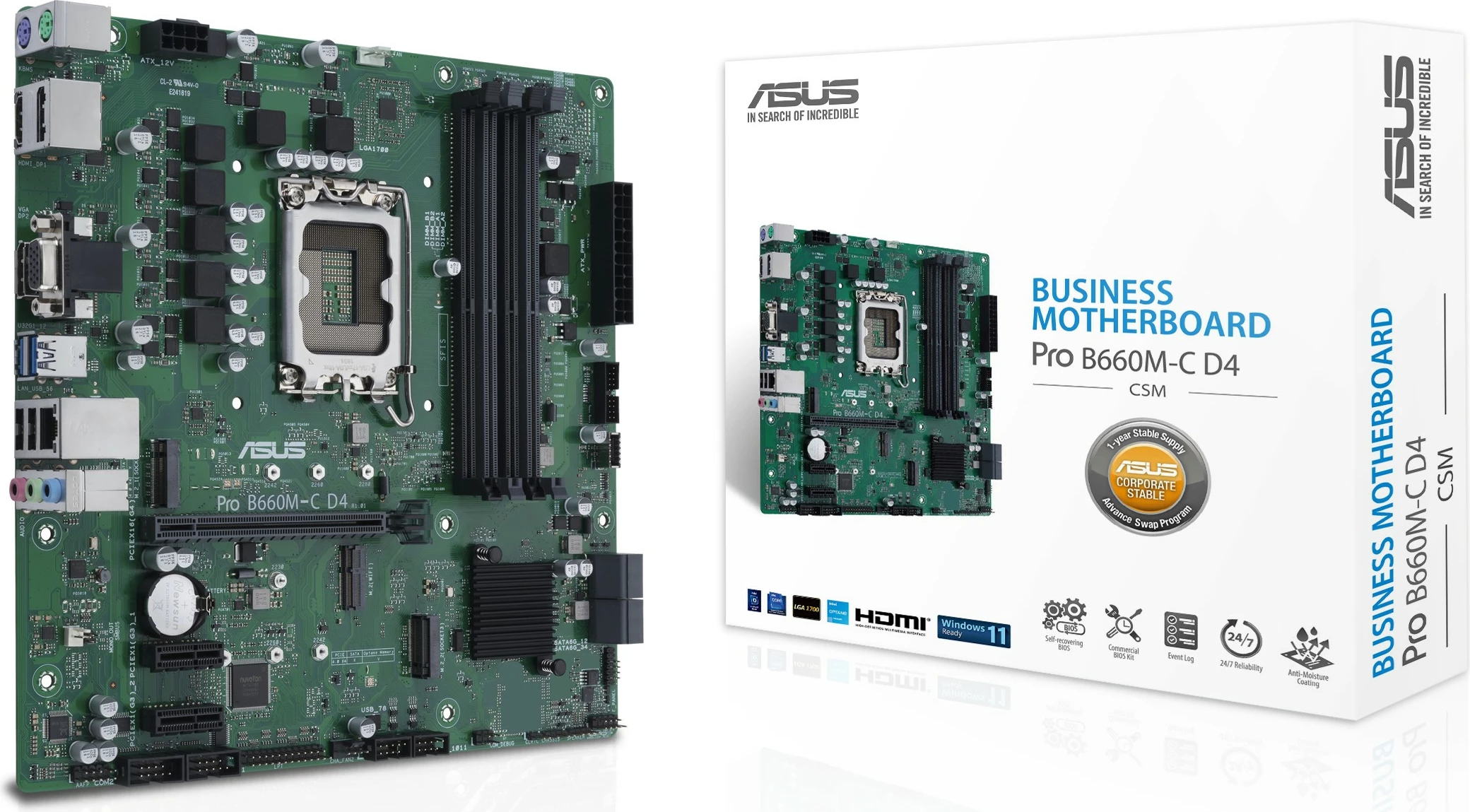 Pllakë amë ASUS PRO B660M-C-CSM DDR4, micro ATX, 128GB, Bluetooth, jeshile