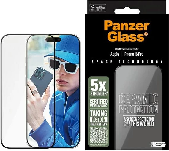 Mbrojtës ekrani qeramik PanzerGlass për iPhone 16 Pro 6.3" Ultra-Wide Fit