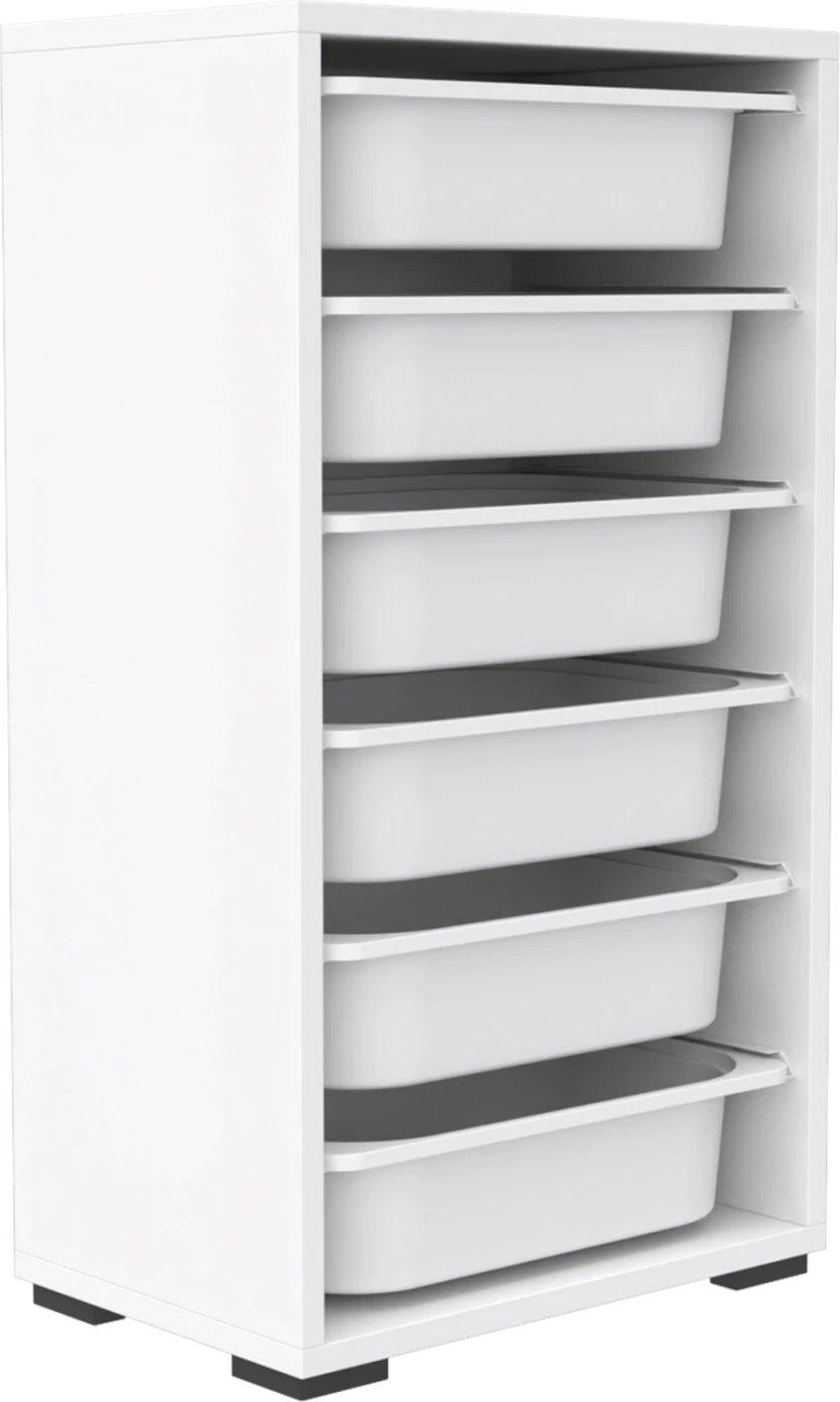 Komodinë SANI FH18215.01 melaminë e bardhë-6 sirtarë plastikë të bardhë 45,5x30x83 cm