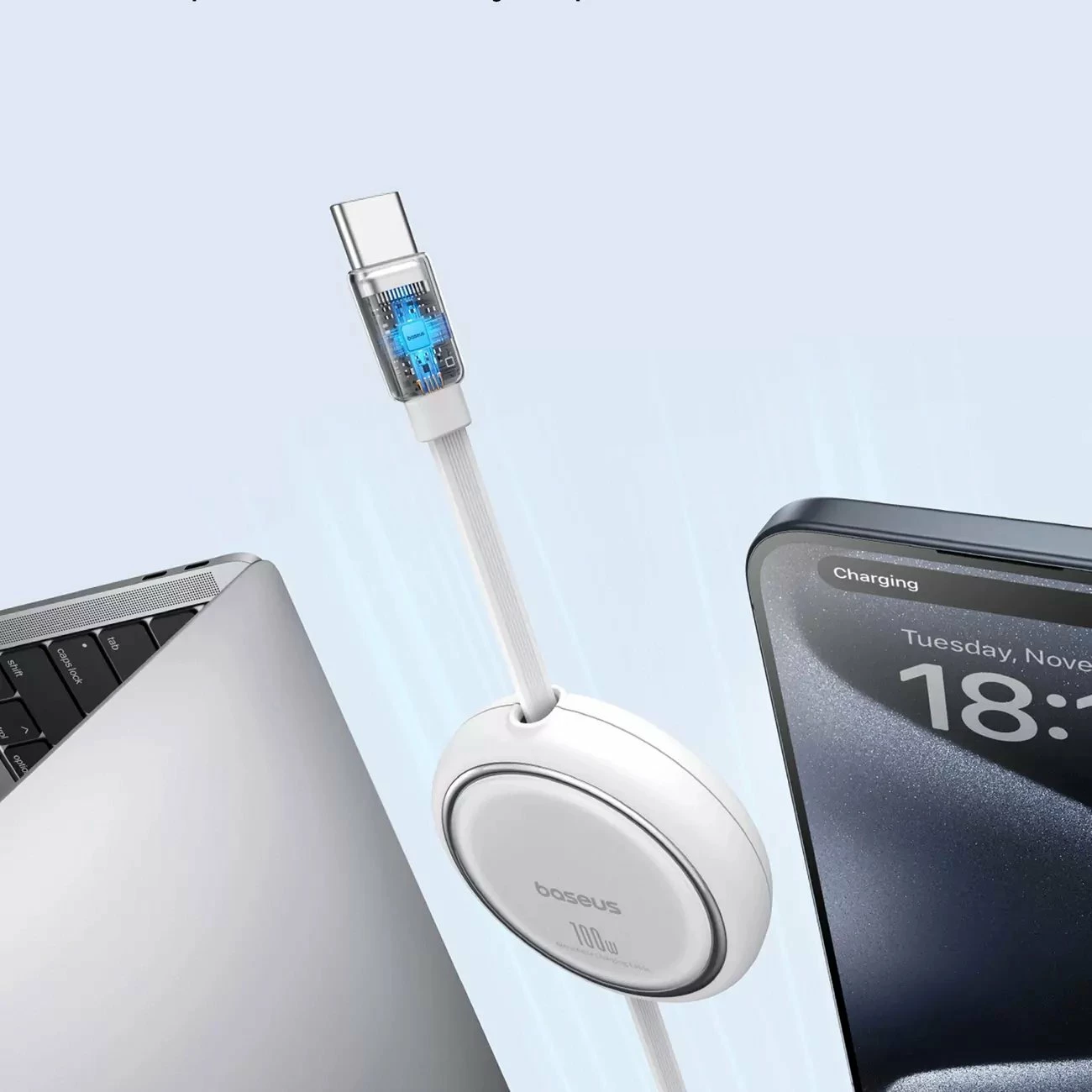 Kabllo USB-C në USB-C Baseus Free2Draw Mini P10364500211-00 1 m 100W, e bardhë