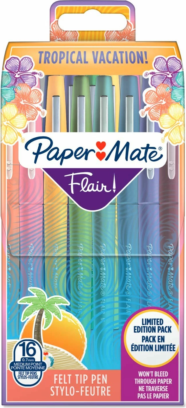 Set stilolapsa PaperMate Flair, 16 ngjyra, majë bullet, 1mm, multikolor