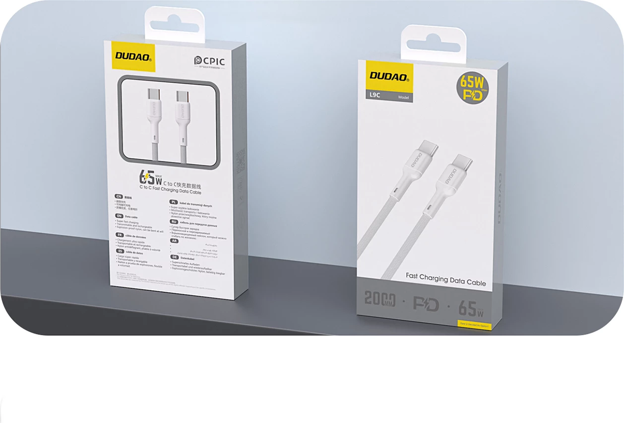 Kabllo USB-C në USB-C Dudao L9C, 1m, 65W, Bardhë