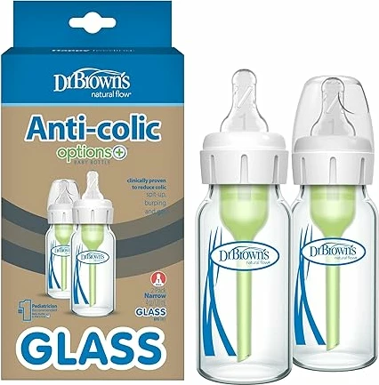 Set 2 Shishe Qelqi për Foshnja Dr. Brown’s Anti-Colic, 120 ml, Thithkë Nivel 1, Pa BPA