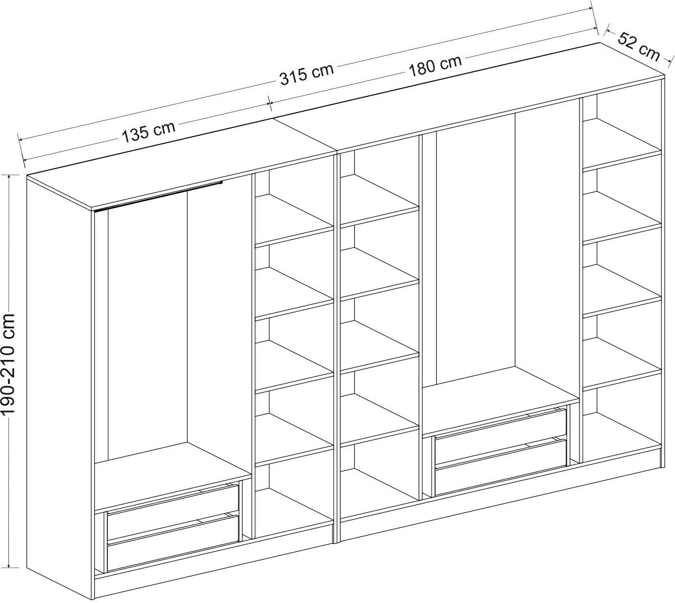 Dollap Skye Decor, dore, 315x190x52cm