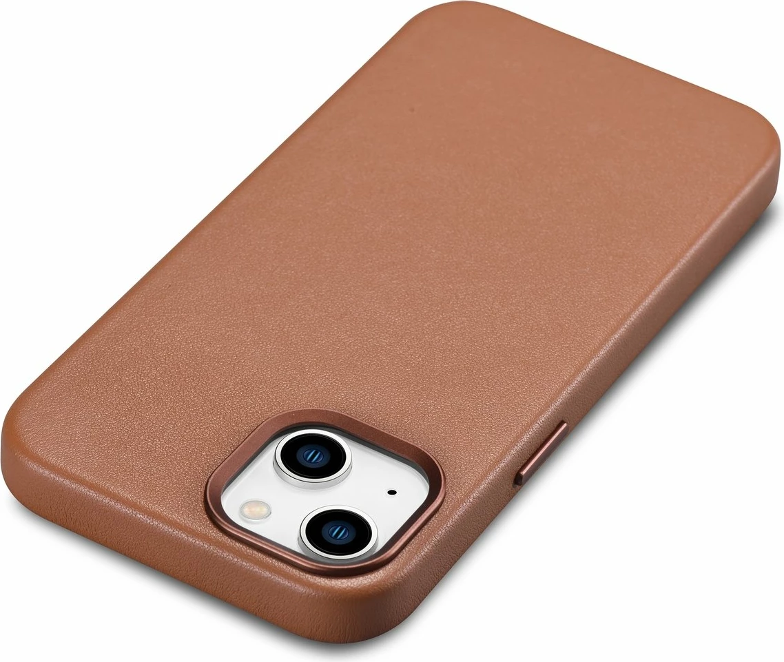 Mbështjellës iCarer për iPhone 14 Plus, lëkurë natyrale, MagSafe, Kafe