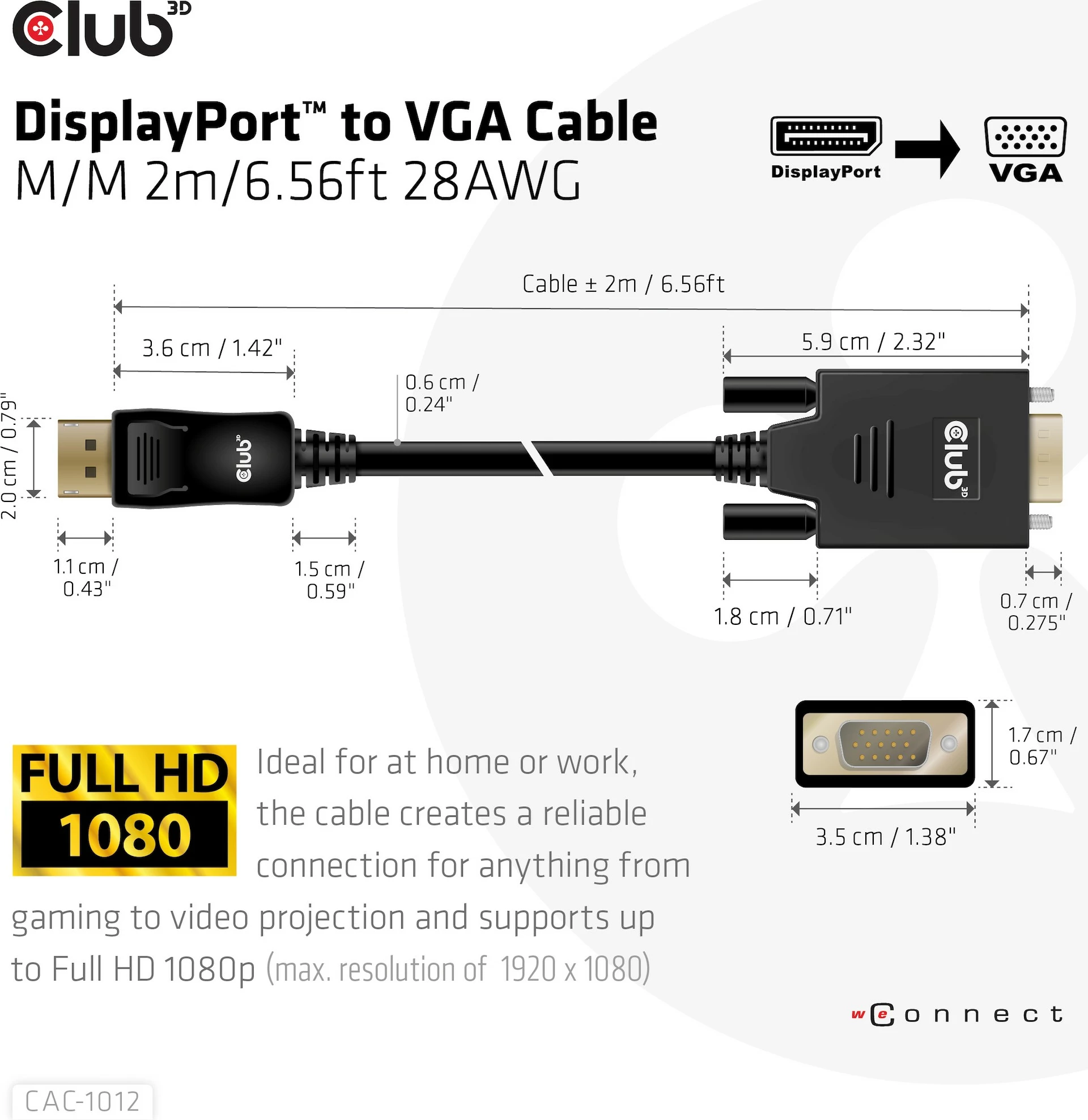 Kabllo DisplayPort në VGA Club3D 2m, e zezë