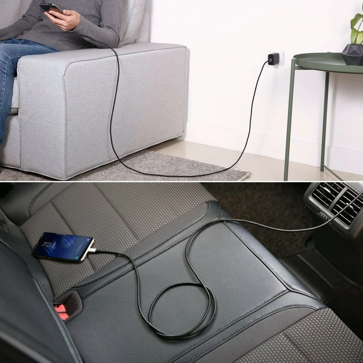 Kabllo USB Type-C AUKEY CB-CD6, 2m, 60W, Najlon, E zezë/gri