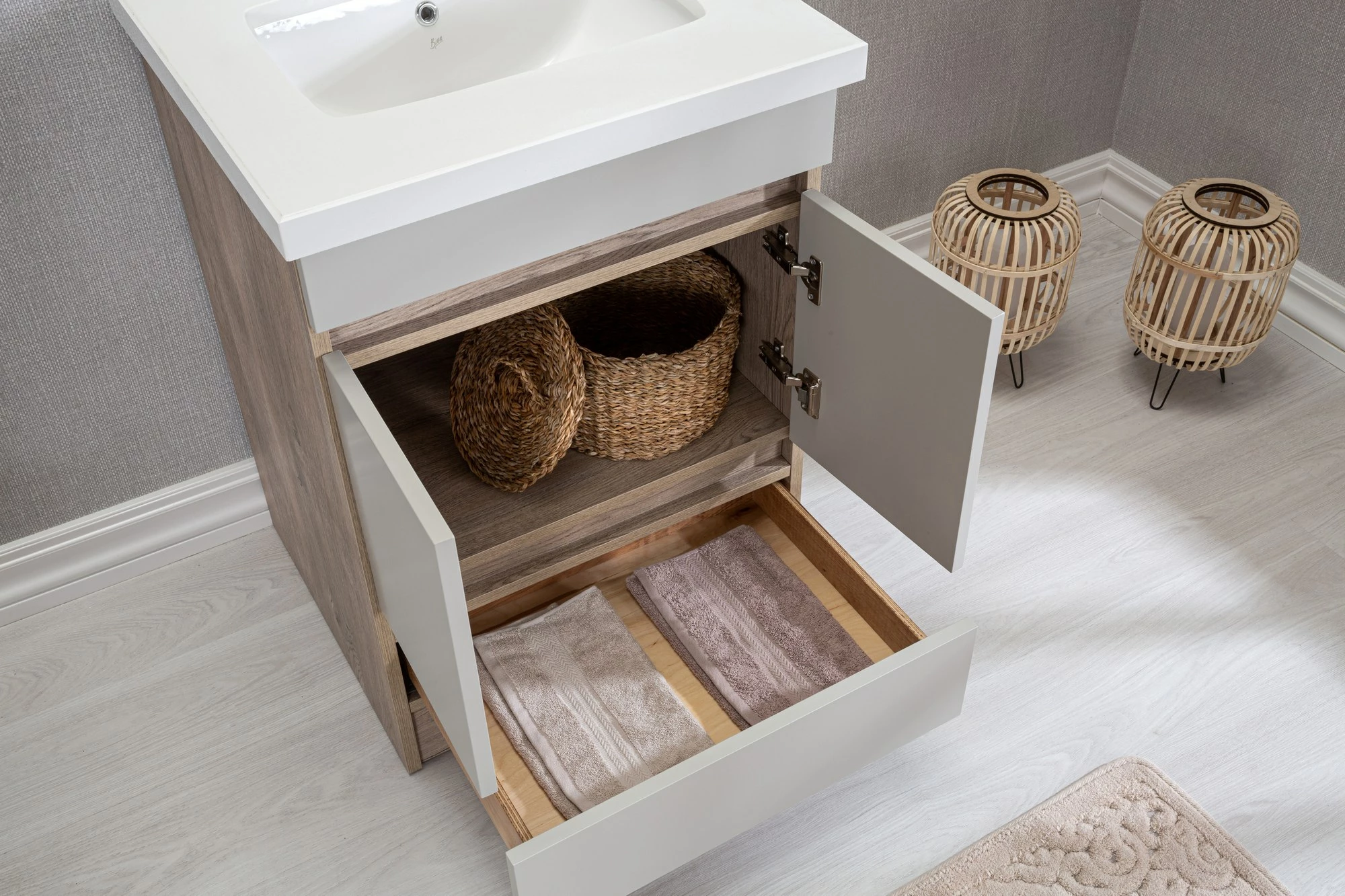 Set mobiljesh për banjo (2 copë), Skye Decor, Echo 24, ngjyrë lisi