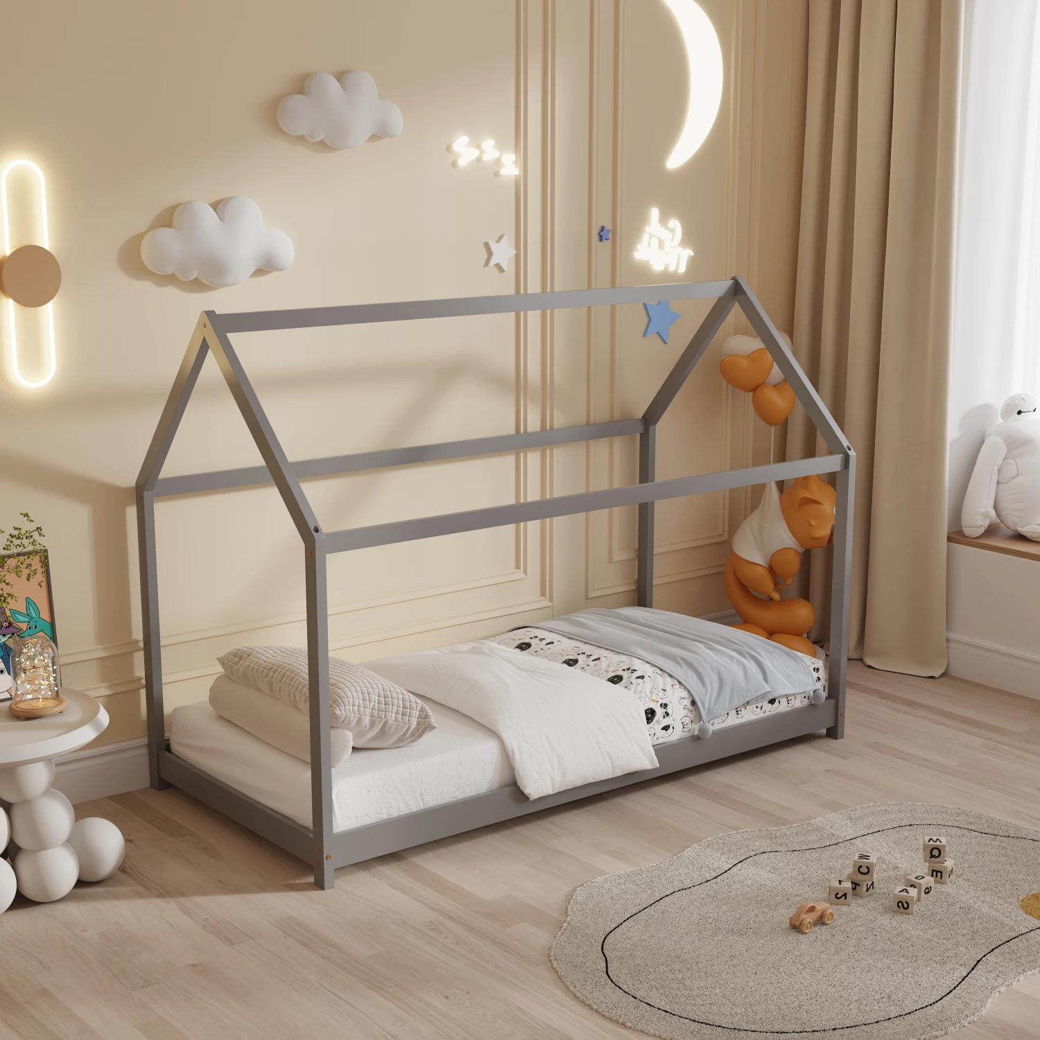 Krevat për fëmijë PEPE FH678.05 t.MONTESSORI dru pishe i fortë në gri - 140x70cm