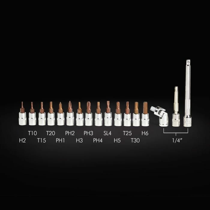 Set veglash për biçikletë VonHaus 3500240, çelës dinamometrik 1/4\" 2–20 Nm, 19 copë, portokalli/gri