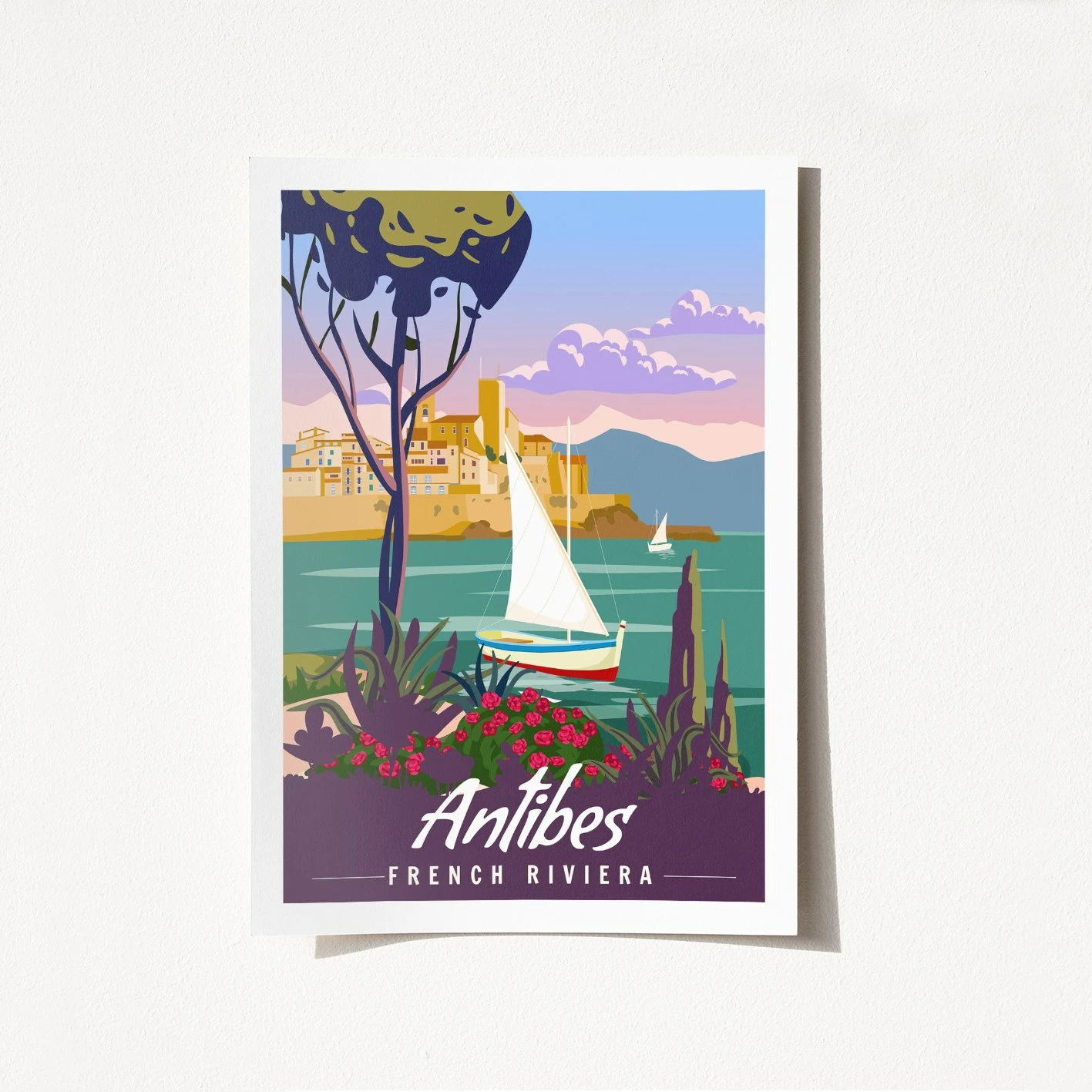 Poster A4, Antibes, French Riviera, shumëngjyrësh, pa kornizë