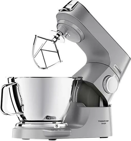 Mikser planetar, Kenwood, Titanium Chef Baker KVC85.004SI, 1200W, peshore EasyWeigh, DuoBowl 5L + 3.5L, kontroll shpejtësie pa shkallë, Argjendtë