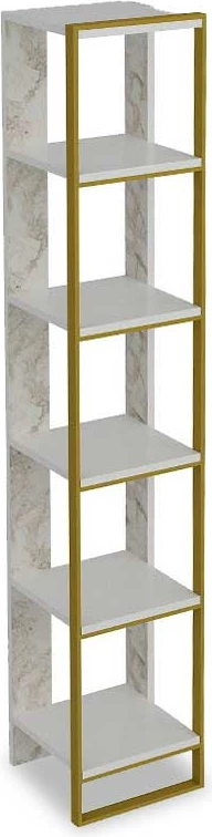 Raft librash Marble, ngjyrë mermeri të bardhë, kornizë metalike e artë, 32x38,5x178,5cm