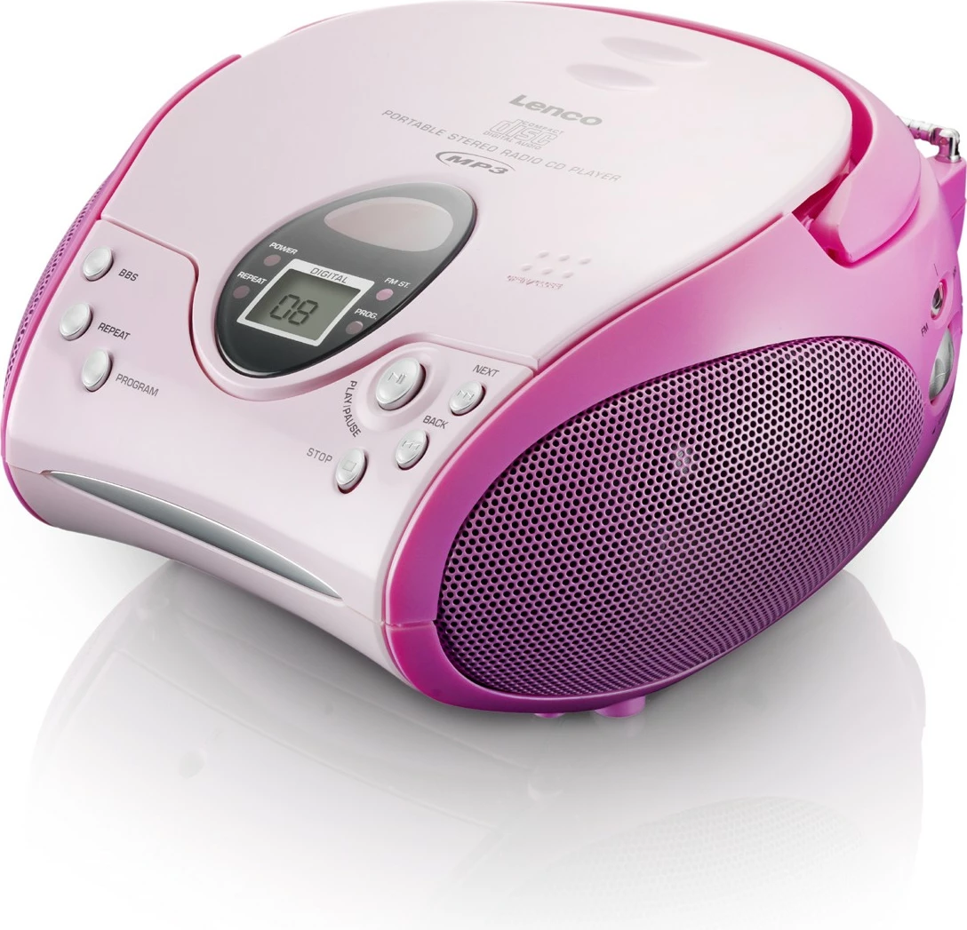 Sistem zëri Lenco SCD-24, ekran i integruar, dalje kufjesh, FM radio, rozë