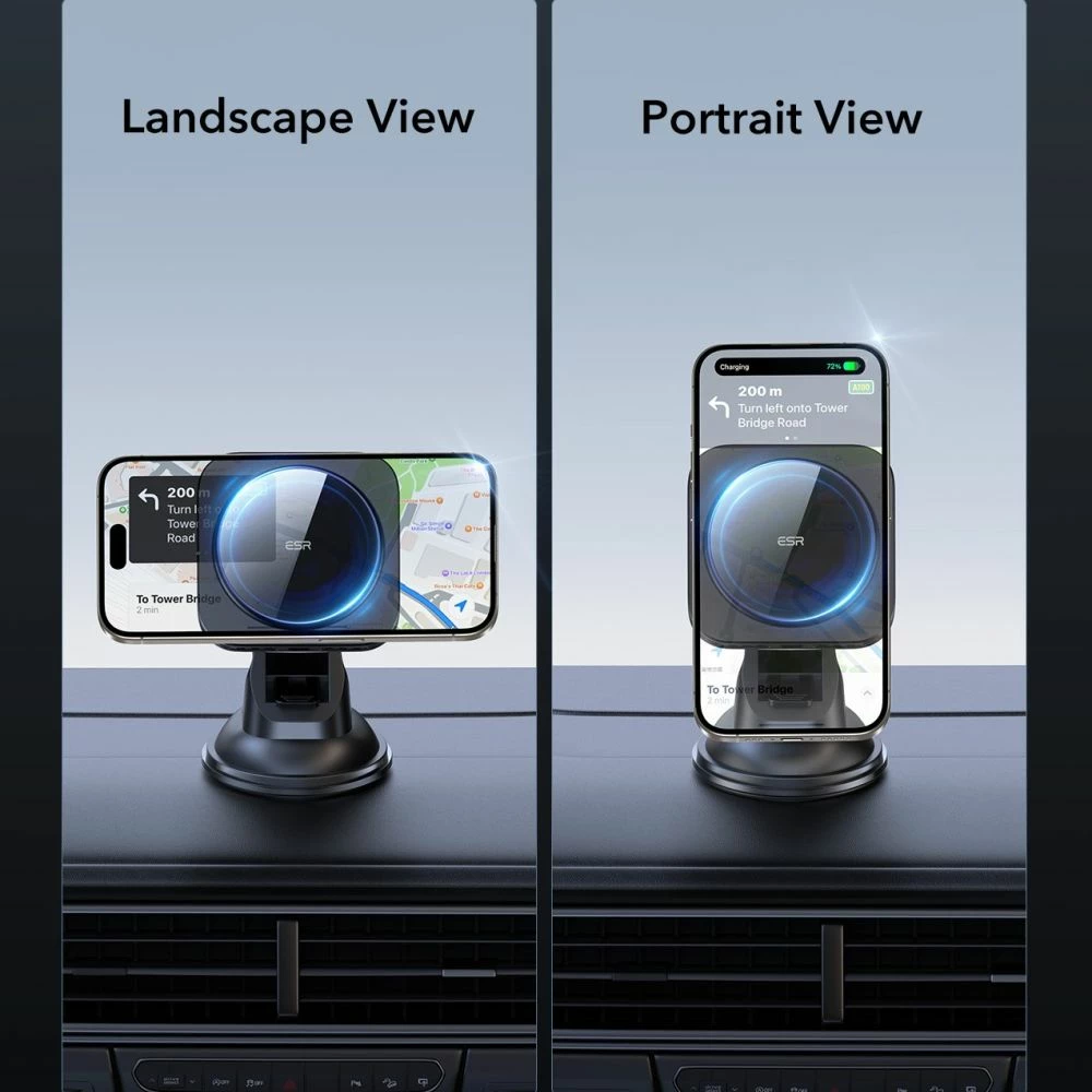 Mbajtës magnetik për veturë ESR HaloLock MagSafe Qi2 15W, i zi