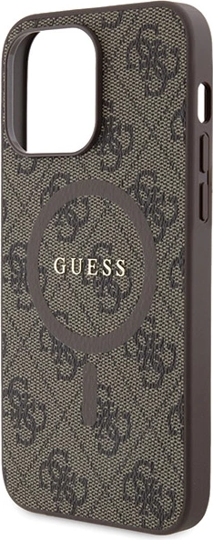 Mbështjellës Guess 4G Collection Leather Metal Logo MagSafe për iPhone 13 Pro / iPhone 13, Kafe