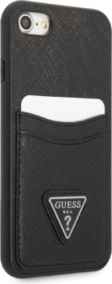 Mbështjellës Guess GUHCI8PSATPK për iPhone 7/8/SE 2020/SE 2022, hardcase, me hapësirë për kartela, i zi
