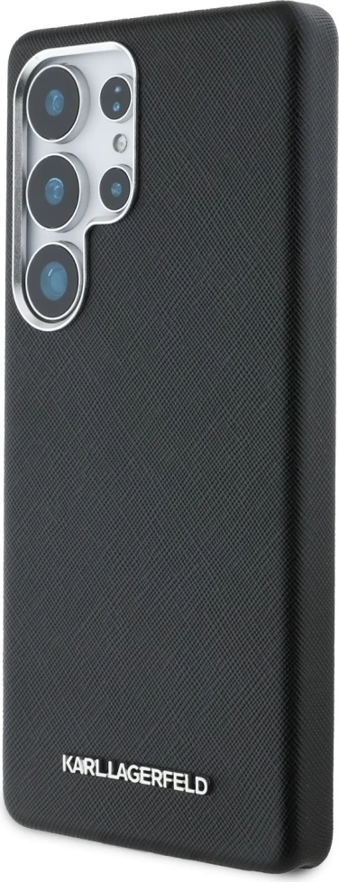 Mbështjellës Karl Lagerfeld Saffiano Full Wrapped Elongated Metal Logo MagSafe për Samsung Galaxy S25 Ultra, Zi