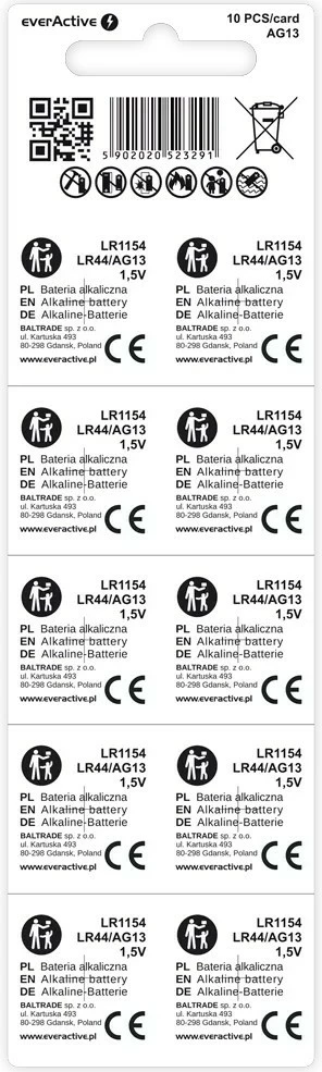 Bateri alkaline mini everActive AG13/LR44, 1.5V, set 10 copë