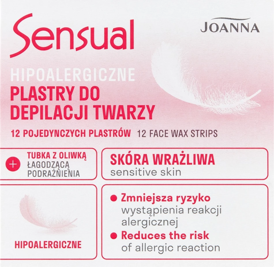 Stripa për depilim fytyre Joanna Sensual Hypoallergenic për femra, 12 copë + tub vaj ulliri 10ml