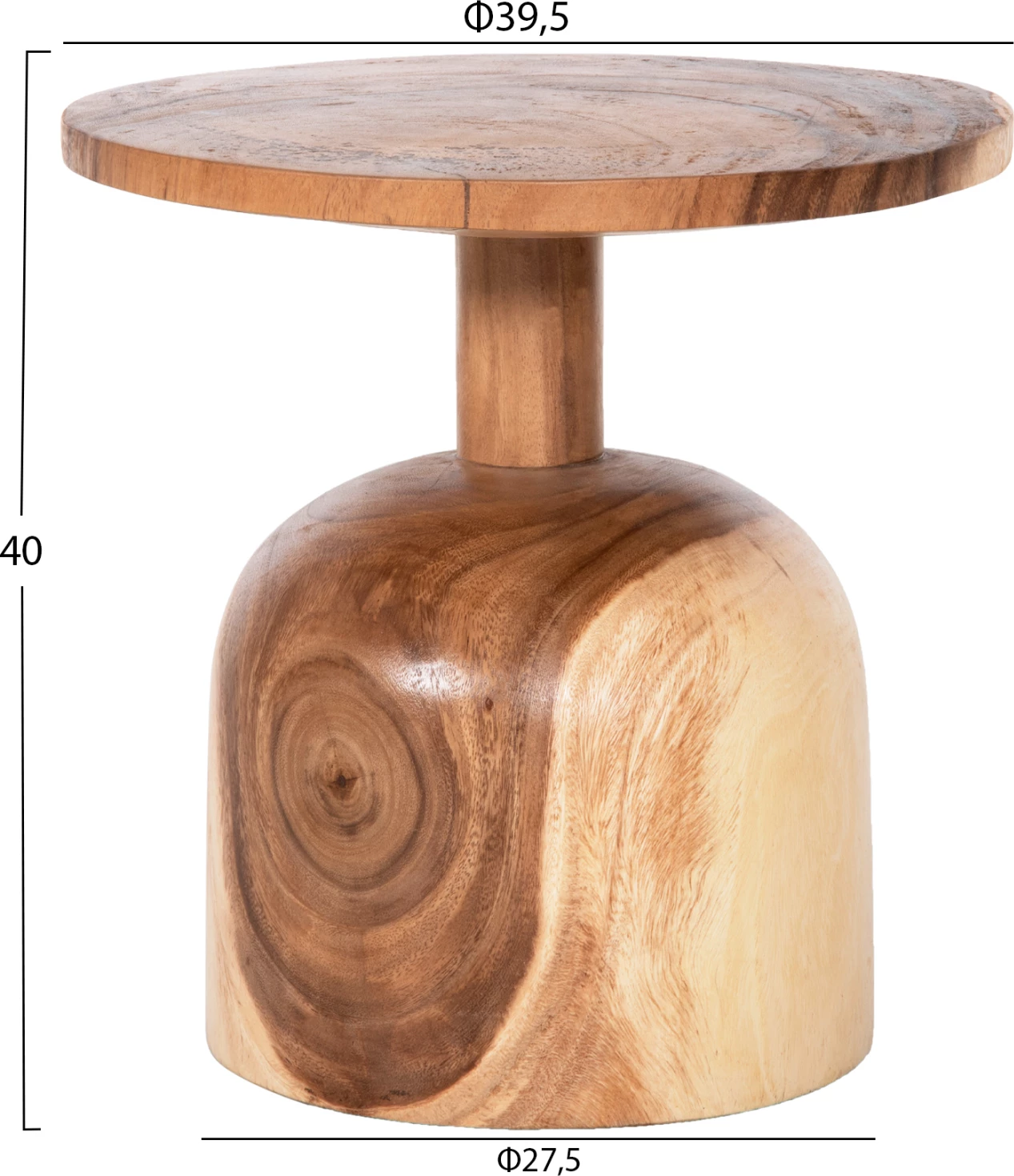 Tavolinë anësore e rrumbullakët PUMBE-s FH9892 dru suar i fortë, ngjyrë natyrale, Φ39,5x40H cm