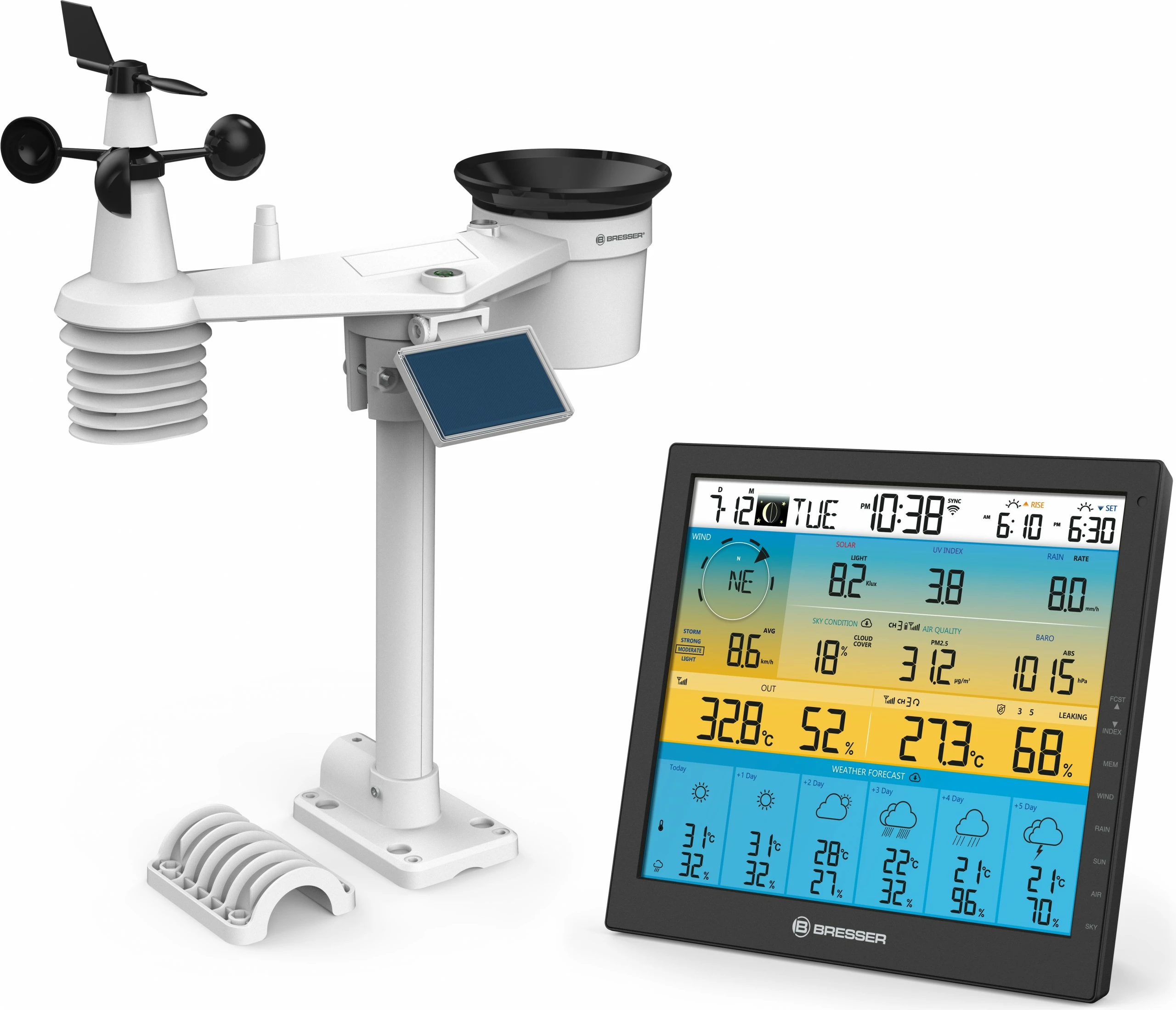 Stacion moti Bresser Wetter Center 7-in-1 solar 6-Tage 4cast Pro SF, i bardhë