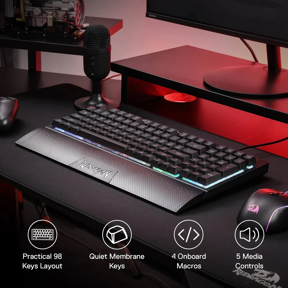 Tastierë gaming Redragon Shiva Pro K515-RGB, USB, RGB, 98 taste, membrane, me makro G1-G4